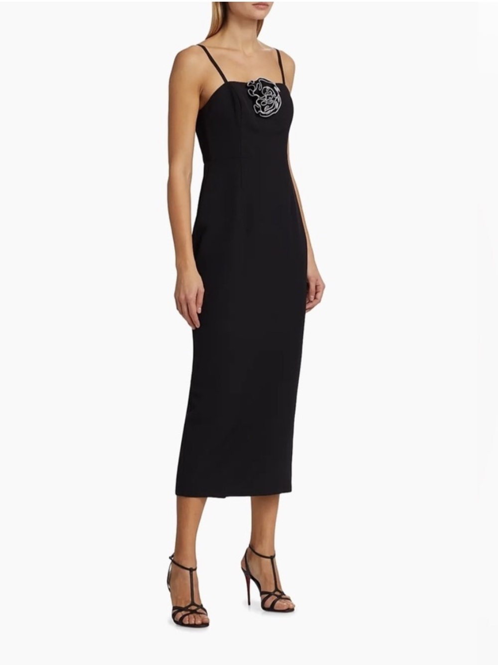 MILLY Allison Rosette Embellished Midi Dress in Black - Picture 5 of 13